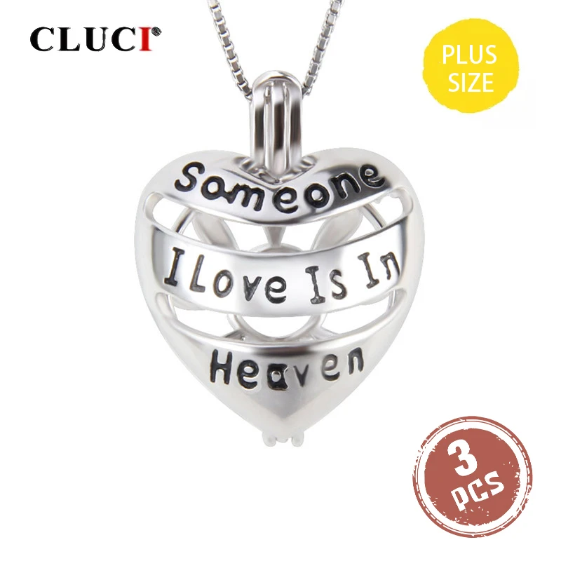 

CLUCI 3pcs Big 925 Sterling Silver Jewelry Heart Cage Pendant Someone I Love in Heaven Letter Locket for 10-14mm Pearl SC358SB