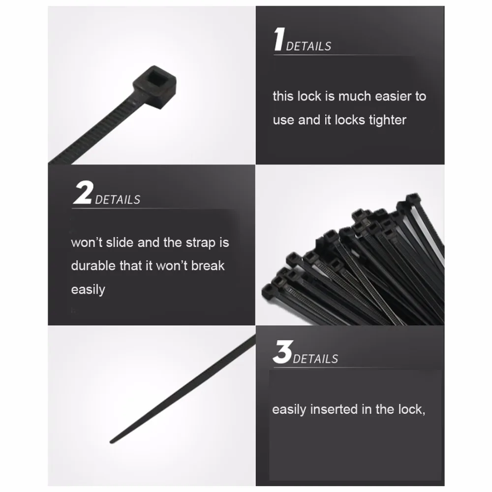 50 pcs 5*300 millimetri fascette durevole anti-corrosivo zip tie cinghie di filo nero