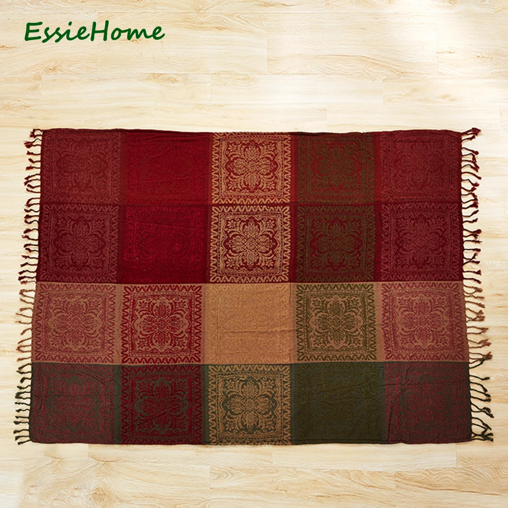 Sofa blanket  Chenille Red green Bohemia blanket for sofa  living room bedroom rug carpet ethnic pattern Bedspread Table Cloth