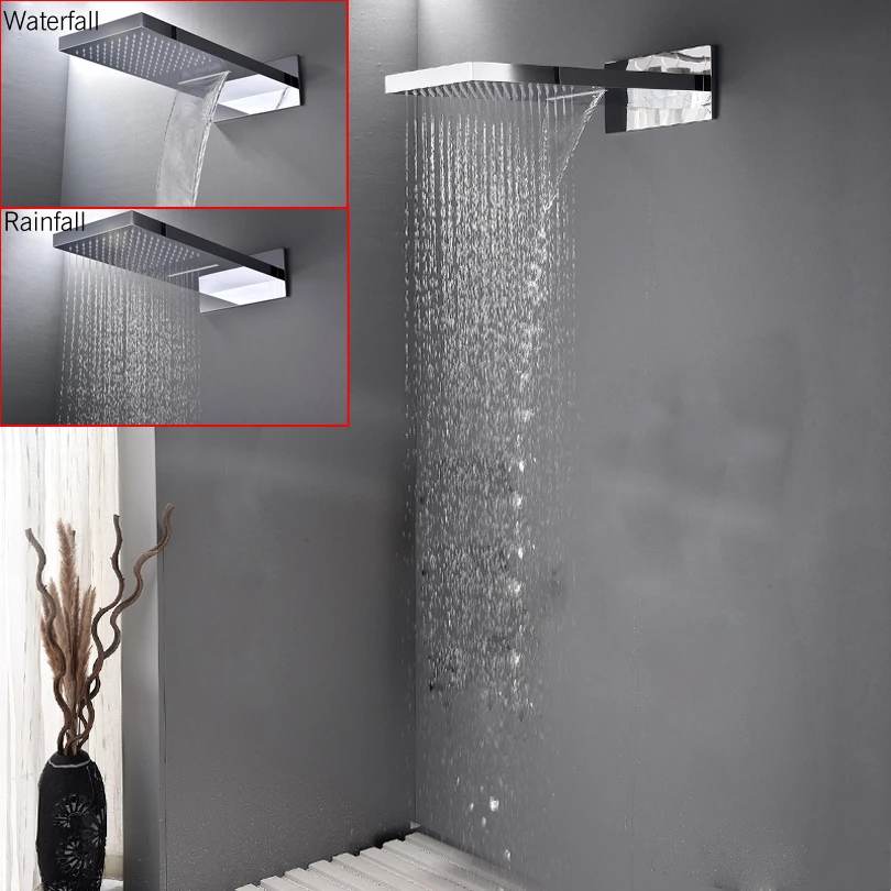 

DISGOD Rainfall And Waterfall Bathroom Shower Head Wall Mounted Bath & Shower Set Contemporary Style Chrome Or Brushed Nickel