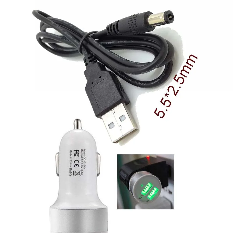 กำแพงรถ USB 5V 1A DC 5.5มม.X 2.1มม.ตัวเชื่อมต่อสายไฟใหม่