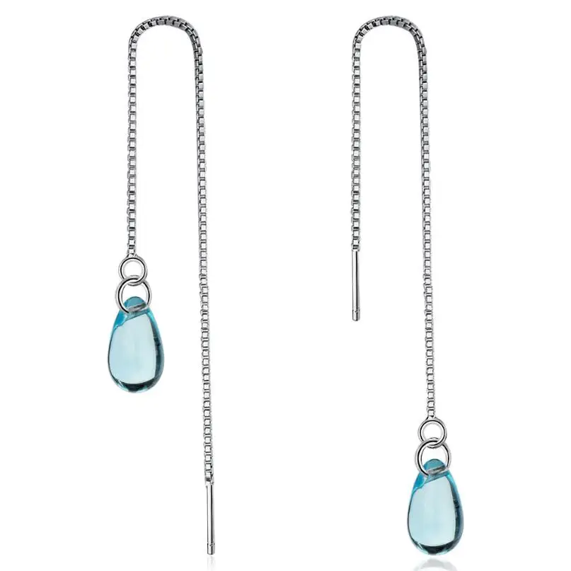 New Korean Literary Sweet Blue Crystal Water Drop Earrings For Women Pendientes Jewelry Gift Brincos SAE481