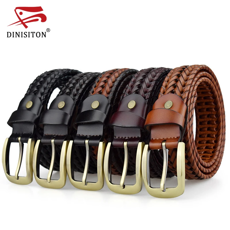 DINISITON  Braided Belt For Mens Woven Belts Luxury Genuine Leather Cow Straps Hand Knitted Designer Men For Jeans Girdle Male