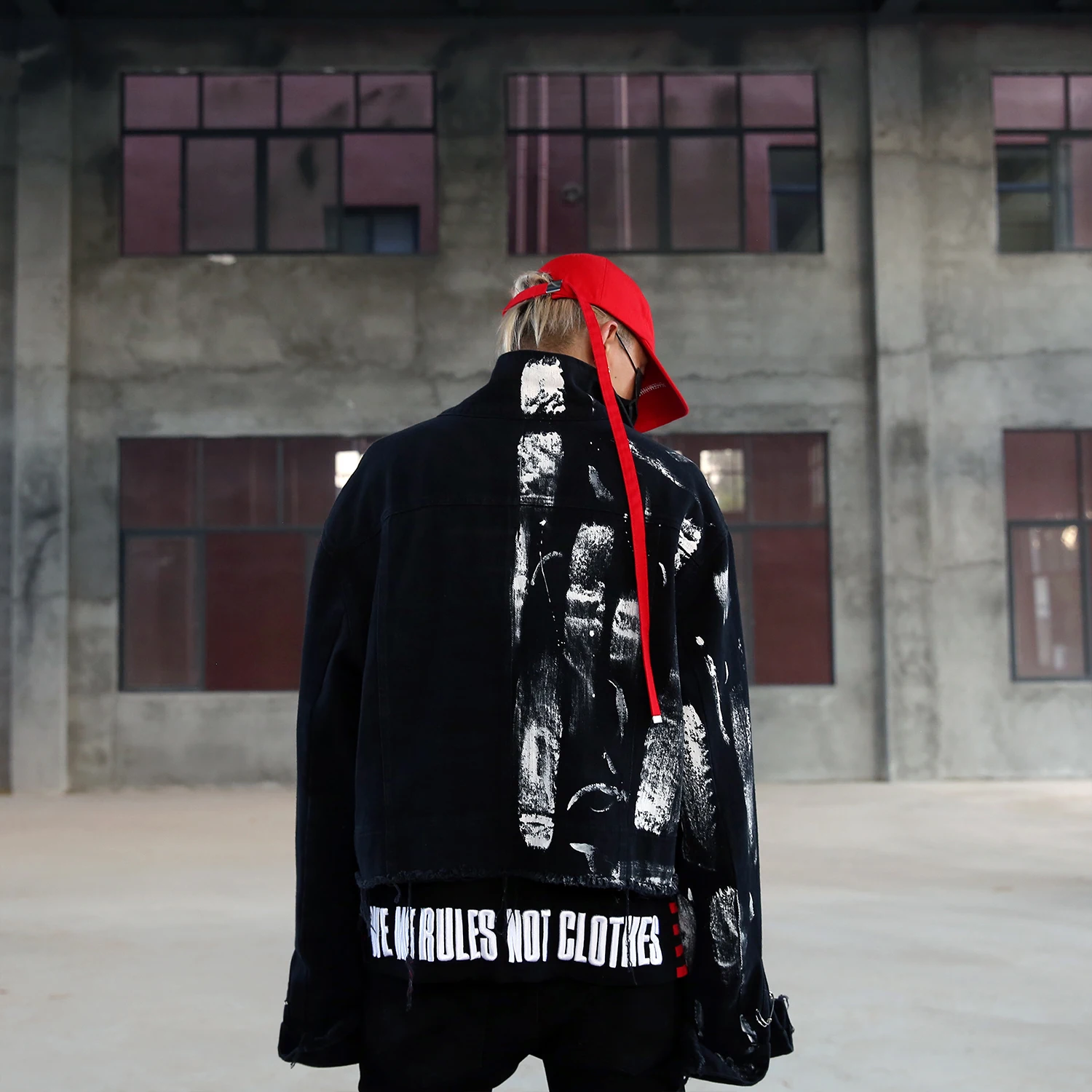 Designer Irregular Hand Painted Ripped Denim Jacket Coat Mens Hip Hop Autumn Outerwear Fashion Black Jean Streetwear Jackets