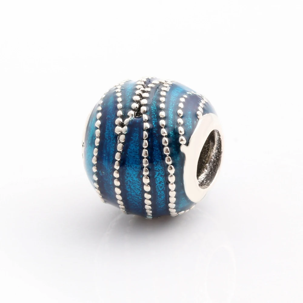 Hot Sale Silver Color Charm Bead Simple Blue Vortex Glaze Beads For Original Pandora Charm Bracelets & Bangles Jewelry