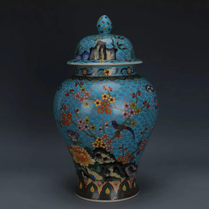 Qing Dynasty Qian Long Enamel Pure Handmade Red-crowned Crane Birds Antique Chinese Ceramic Ginger Jar