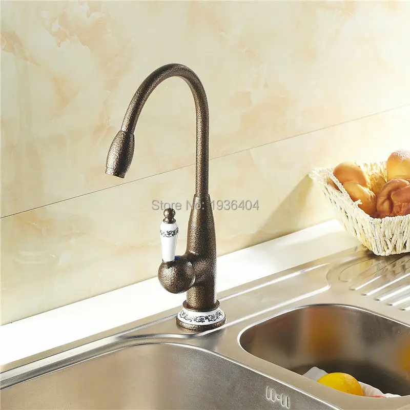 Kitchen Swivel Faucets Single Handle Taps Antique Roman Brass Finished Deck Mounted Fashion crane RB1003