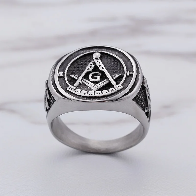 European and American stainless steel ring men's jewelry titanium steel Masonic letter skull ring