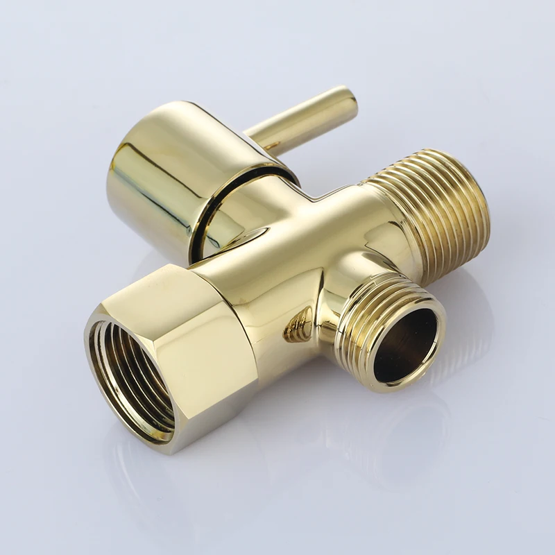 

Gold Solid Brass angle valve 7/8*7/8*1/2 T-adapter with Shut-off Valve, 3-way Tee Connector for Handheld Bidet 15/16" and G 1/2