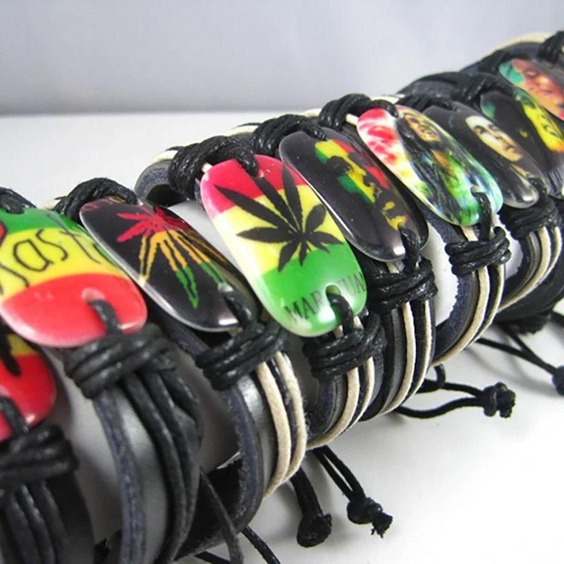 Brand New 24PCs Bob Marley Cuff Bracelets Jamaica Reggae Rasta PU Leather Wristband Wholesale Bulk Lots For Men Women Unisex