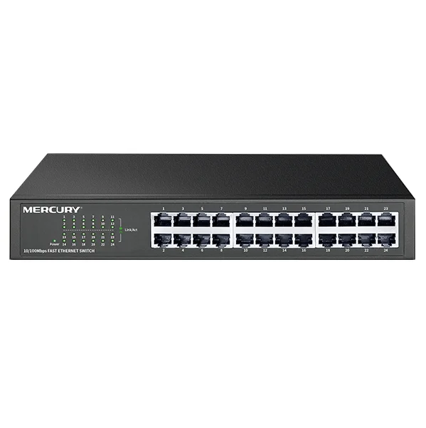 Steel, 24 Ports 10/100Mbps Fast Ethernet Network Switch, Auto MDI/MDI-X, Half/Full Duplex, 6KV Lightning Protection, Plug&Play