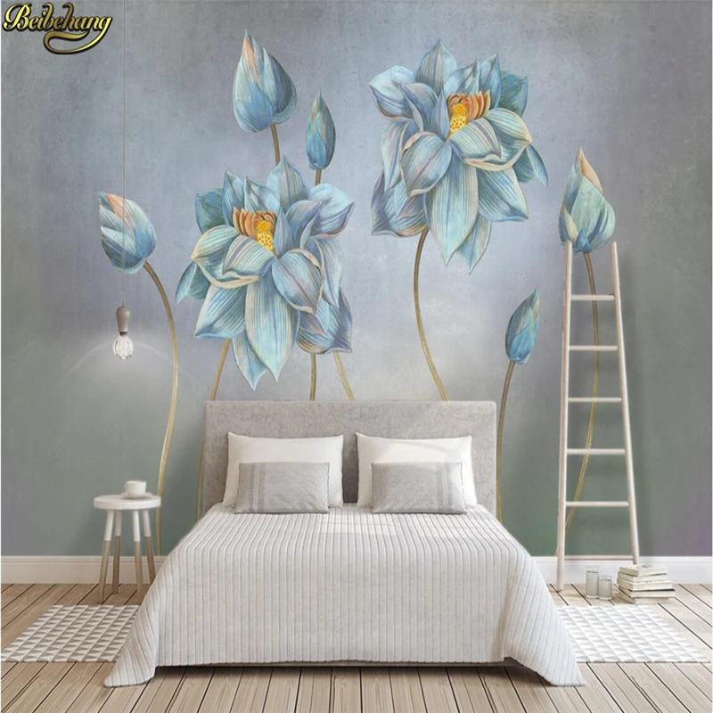 

beibehang papel de parede 3d custom Retro grey lotus wall paper wallpaper for walls background photo murals living room bedroom