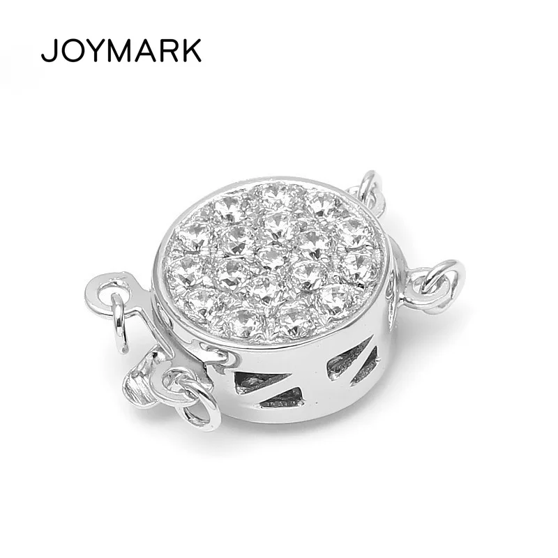 JOYMARK 2 Strands Micro Pave CZ Zircon 925 Sterling Silver Round Box Bayonet Clasp Connector Pearl Jewelry Findings SC-BC239