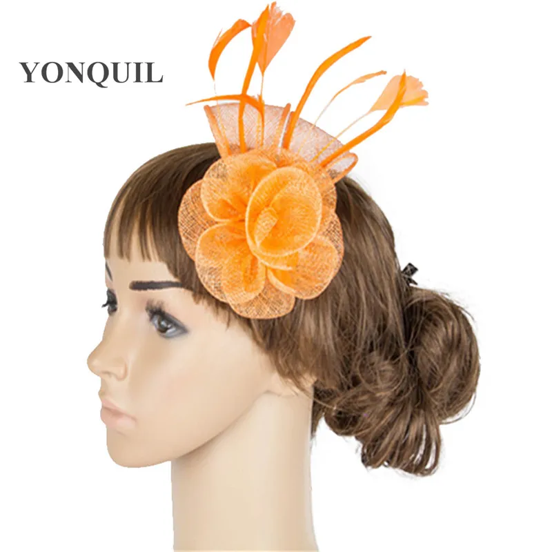 

Elegant Ladies Fascinator Accessories Floral Red Sinamay Headbands Hat Wedding Feather Headpiece For Ladies Church Party