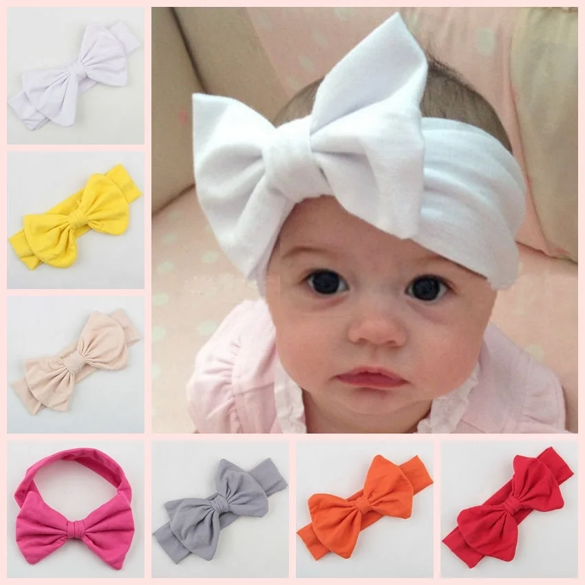 Yundfly Cotton Elastic Newborn Headband Bowknot Hair Band Children Infant Headwraps Bandeau Bebe