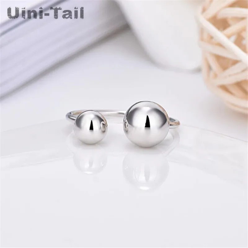 Uini-Tail hot new 925 Tibetan silver simple sweet smooth size ball ring opening adjustable fashion tide flow jewelry  JZ062