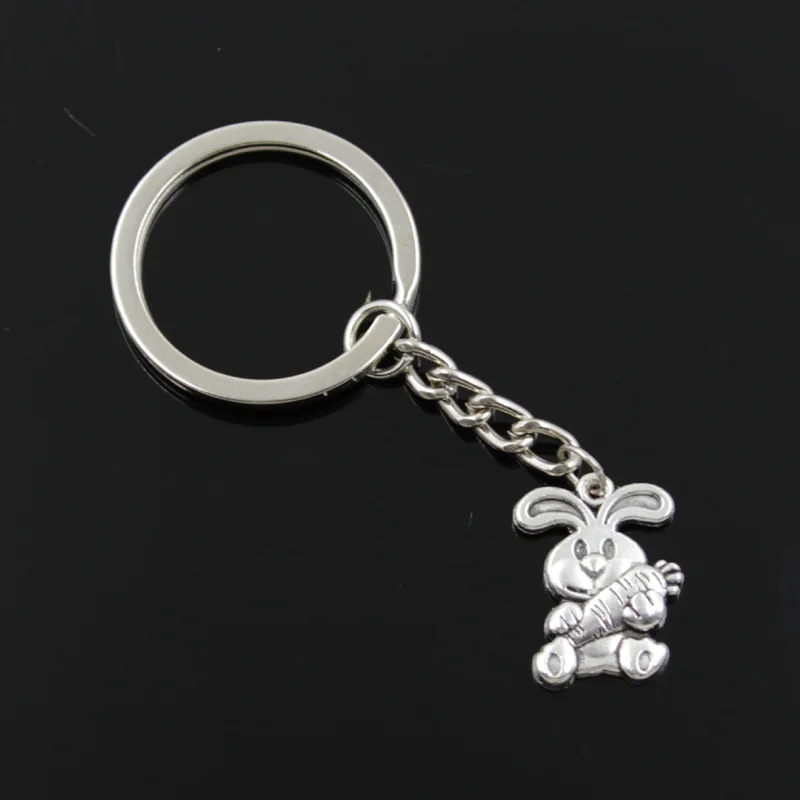 New Fashion Men 30mm Keychain DIY Metal Holder Chain Vintage Rabbit Bunny Carrot Easter 21x15mm Silver Color Pendant Gift