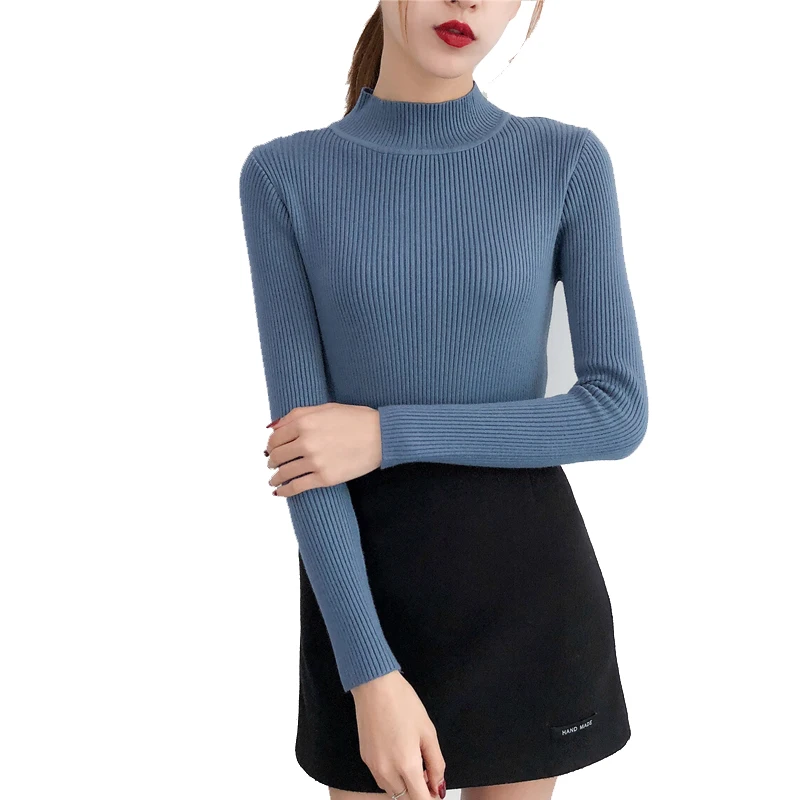 

Autumn and winter Korean chic solid color Slim thin bottoming shirt half high collar net red pullover sweater Tops women