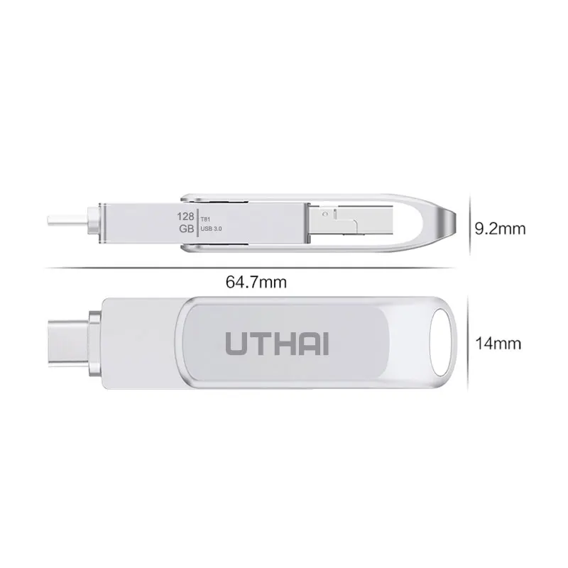 UTHAI-unidad Flash USB 3,0 3 en 1, Microsd tipo C, 128GB, multimetal, 64GB, disco U