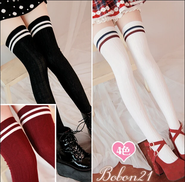 

Princess sweet lolita BOBON21 winter Striped Decorative pattern show thin Sox baseball Above knee 4 kinds of color AC1122 CTW3-1