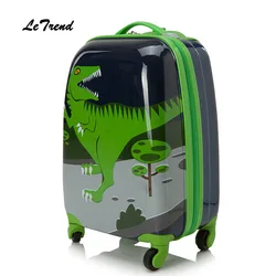 Letrend-Juego de maletas con ruedas para niños, maleta con ruedas de dinosaurio, equipaje rodante, carrito giratorio, bolsa de viaje, maletero de cabina de Estudiante