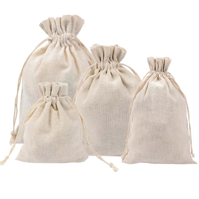 New Dropshipping Wholesale Price Natural Resuable Jute Linen Drawstring Pouch Packaging Gift Bag Logo Printed Jewelry Bag