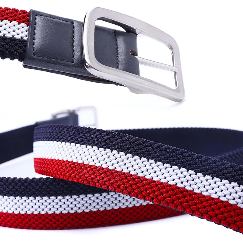 Fashion The Newest Luxury Gentleman Belt Without Holes Men's Elastic Reversible Belt With Mixed Color Stretch Woven Canvas Belt