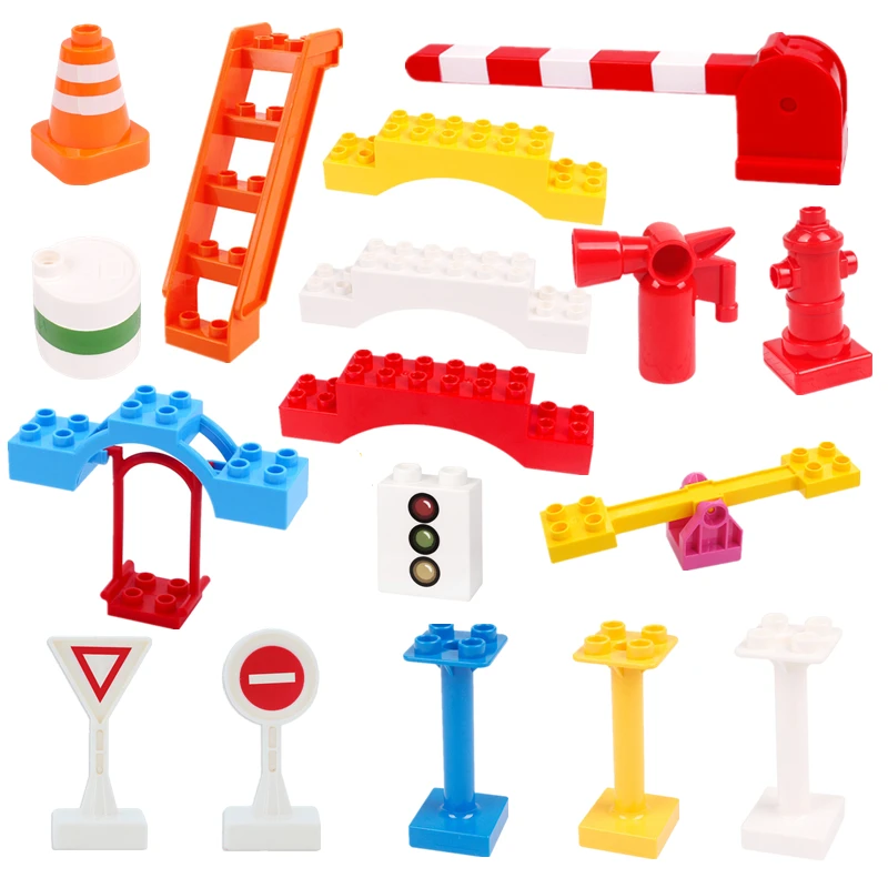 DIY Train Tracks Playground Figure Mini Accessories Big Size Building Blocks Compatible With Brand Birthday Toy For Kids