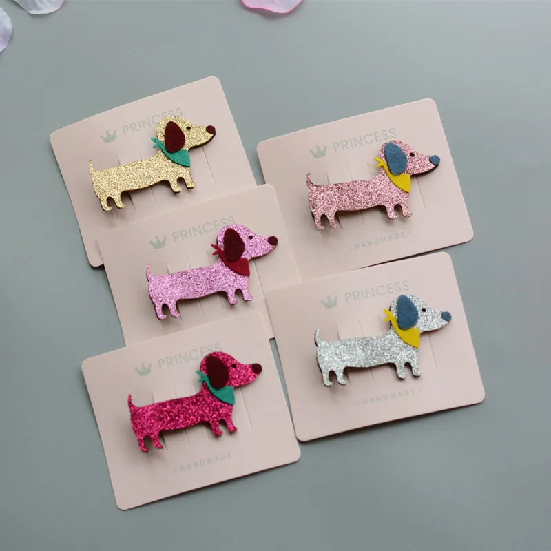 

Boutique 10pcs Fashion Cute Glitter Sausage Dog Hairpins Solid Animal Dog Hair Clips Hair Accessories Princess Headwear