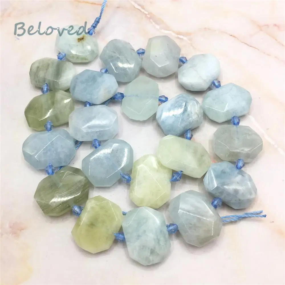 

Polished Faceted Rectangle Aquamarines Slice Beads, Raw Quartz Gems Slab Necklace Pendant Beads For Jewelry Making, BG18302