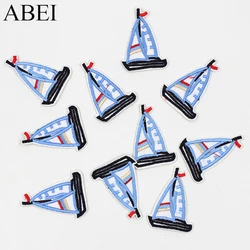 10pcs/lot Cartoon Blue Sailboat Patches Embroidered iron-on Appliqued Kids Apparel Bags Shoes Stickers DIY Patchwork Material