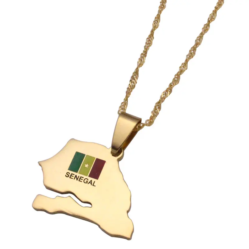 zkd Senegal map Senegal flag stainless steel pendant necklace  country map jewelry