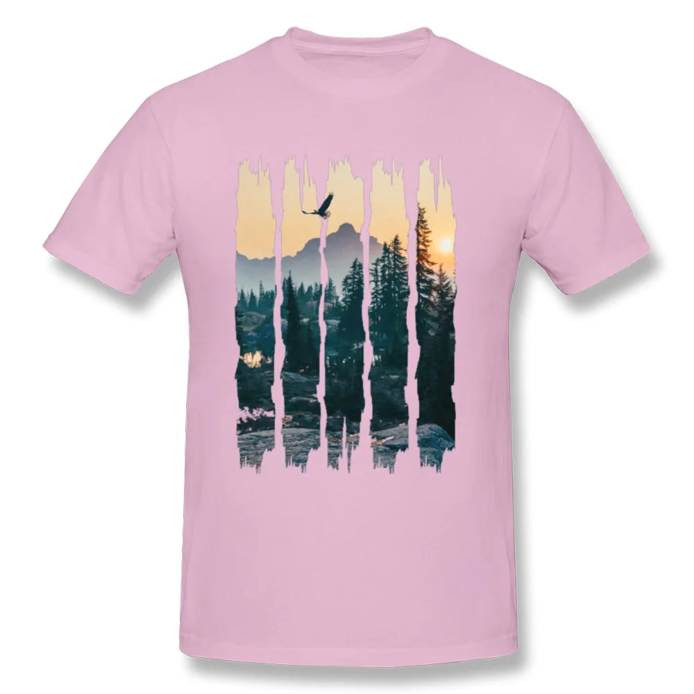 Chinese Style Natural Landscape Mountain Design T Shirt Stylish Fashion 3D Picture Tshirts For Men Round Collar Cotton T-shirts