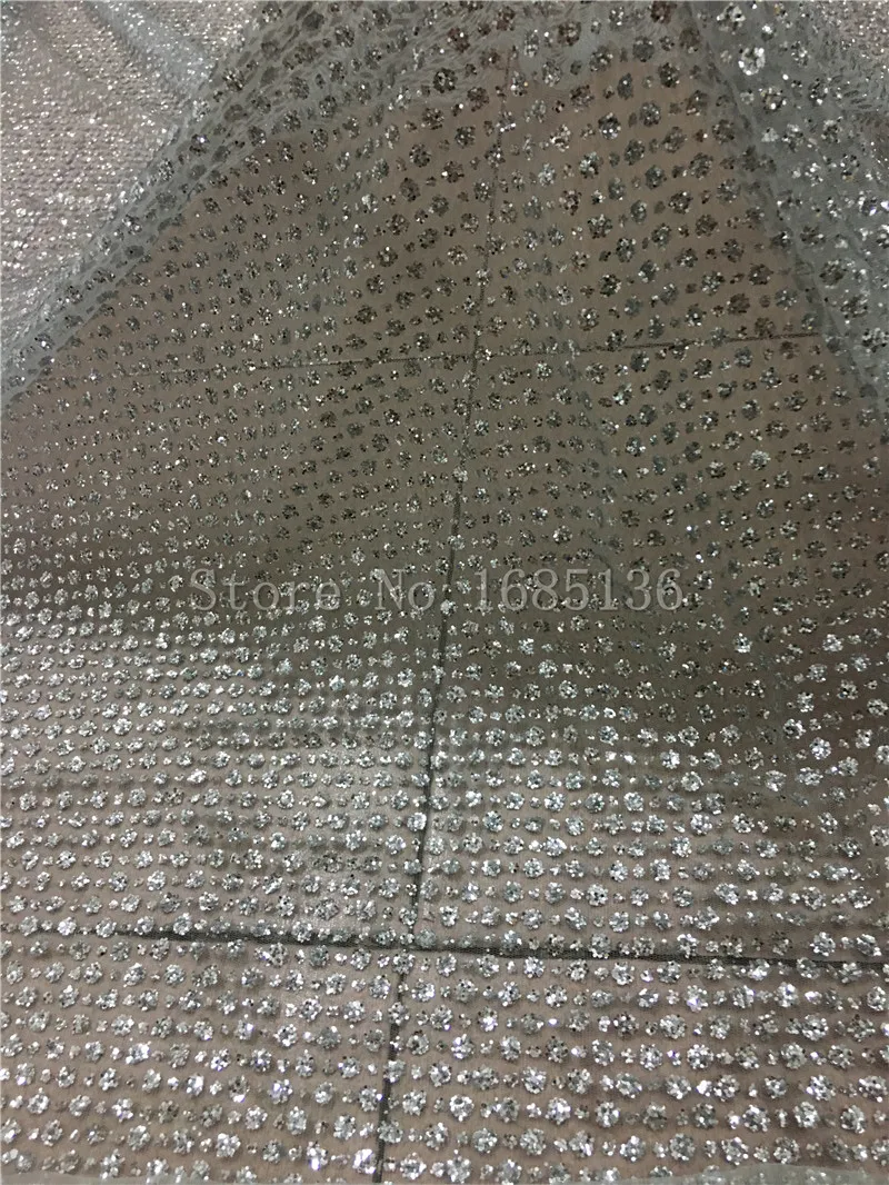 

Hot Sale H-80505 African Glitter Lace Fabric in Silver Popular French Net Tulle with Small Dots for Fashion Dress