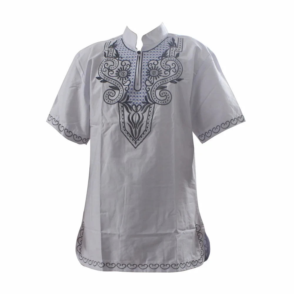 Dashikiage New Men\'s Pharaoh Scepter Embroidery Short Sleeve Best Colors Traditional Mali African Vintage Top