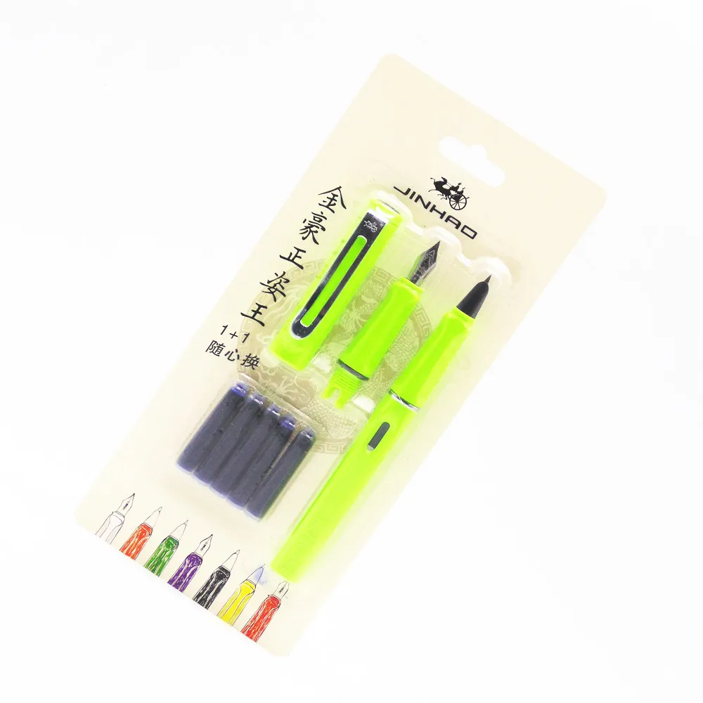 Jinhao 599 флуоресцентный зеленый набор ручка 5 шт. синие чернила Средний тонкое перо перьевая ручка каллиграфическая ручка для студентов офисный бизнес