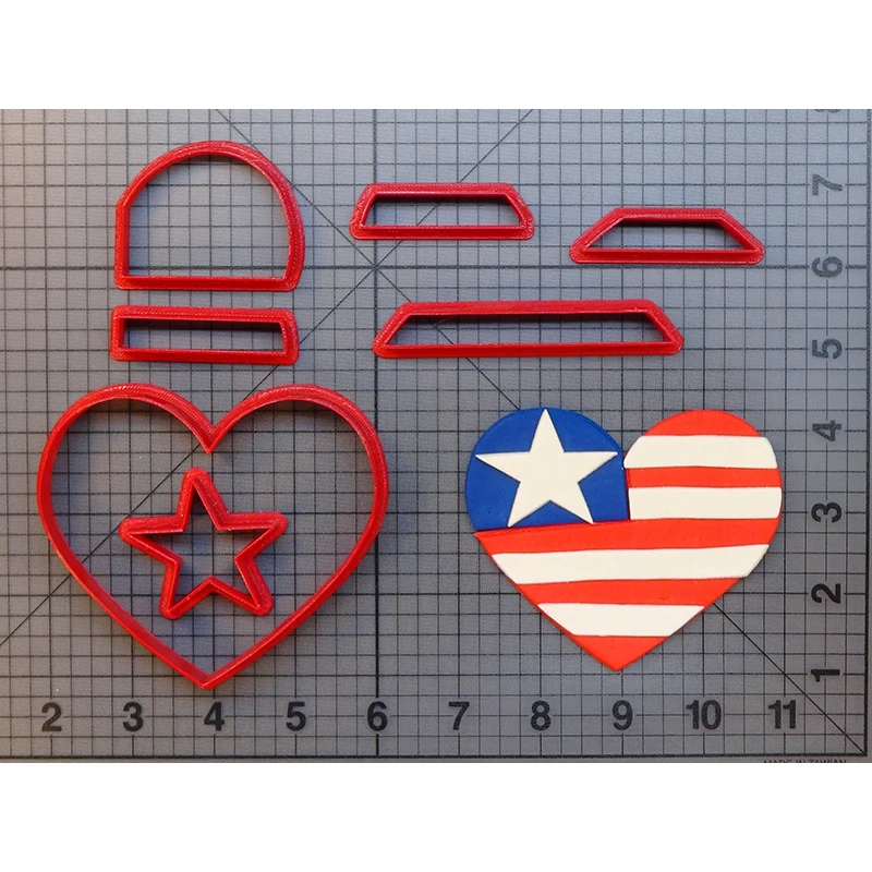 Cortador de galletas con forma de corazón de EE. UU., herramientas de decoración de pasteles, estampado 3D personalizado, bandera del empavesado de EE. UU., molde para Fondant, molde para magdalenas, sello superior para pasteles