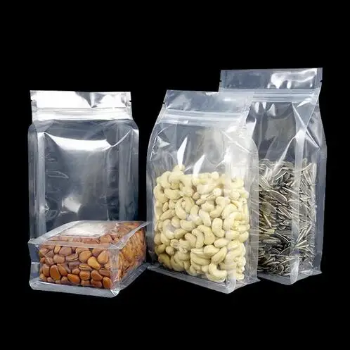 

100Pcs Big Capability Food Moisture-proof Bags,Clear Bags Stand Up Pouch, Flat Bottom Packaging Bags for Snack Cookies Baking