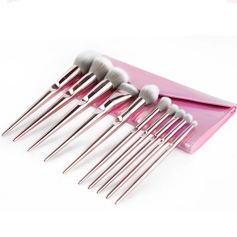 10pcs/lot makeup brush Electroplating maquiagem Powder Cosmetics lip EyeShadow Highlighter Blending Buffering Blush kit with bag