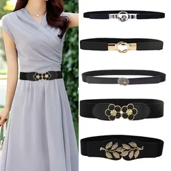 Women Elastic Belt HOT Black Waistband Wide Elegant Gold Buckle Cummerbunds For Women Dress Cinto Wedding Cummerbunds Coat Lady