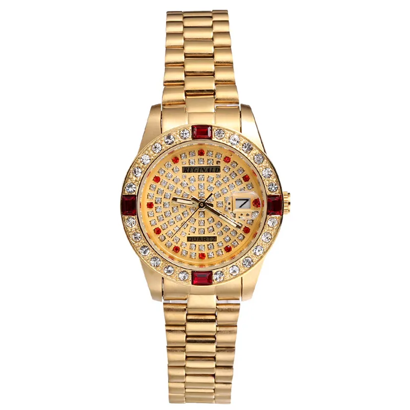 REGINALD Golden Lady Watch Date Crystal Styles Women's Dress Clock Water Proof Dress Wristwatch