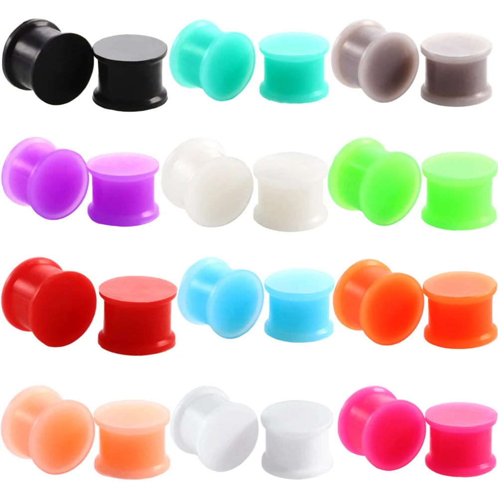 Alisouy 1 Pair Silicone Flexible Thin Double Flared Ear Plugs Flesh Tunnel Ear Gauge Expandar Stretcher Earrings body Piercing