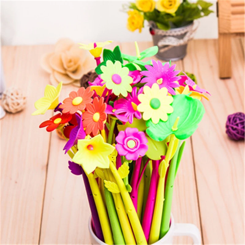 Creative plant and flowers gel neutral pen cute soft grass flower bullet ball pen sketchbook student stationery gift prizes stat