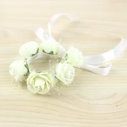 Bracelet décoratif à la main pour mariage, fleur de poignet, rouge, rose, bleu, violet, orange, vert, corsage de mariée, bracelet de demoiselle d'honneur