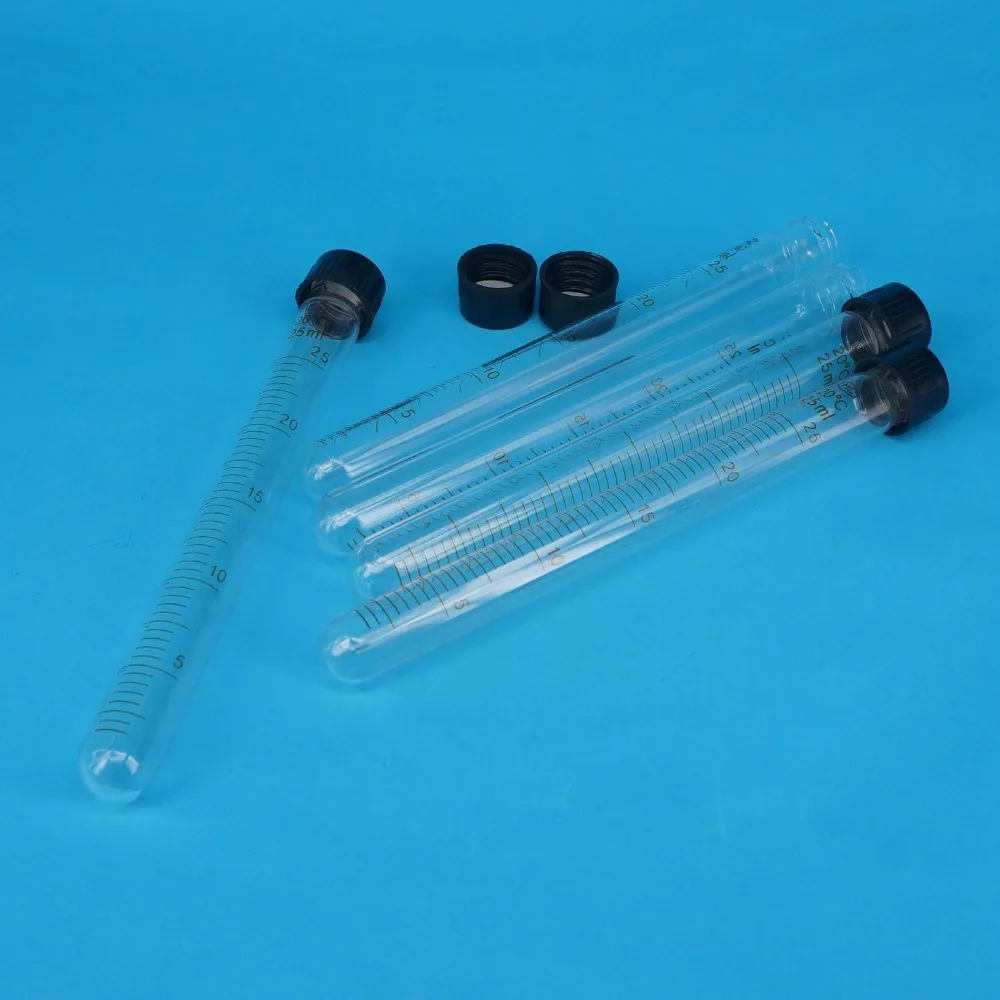 Lot(5) 25ml 18x180mm Clear Glass Test Tube Round Bottom Graduated with Screw Cap