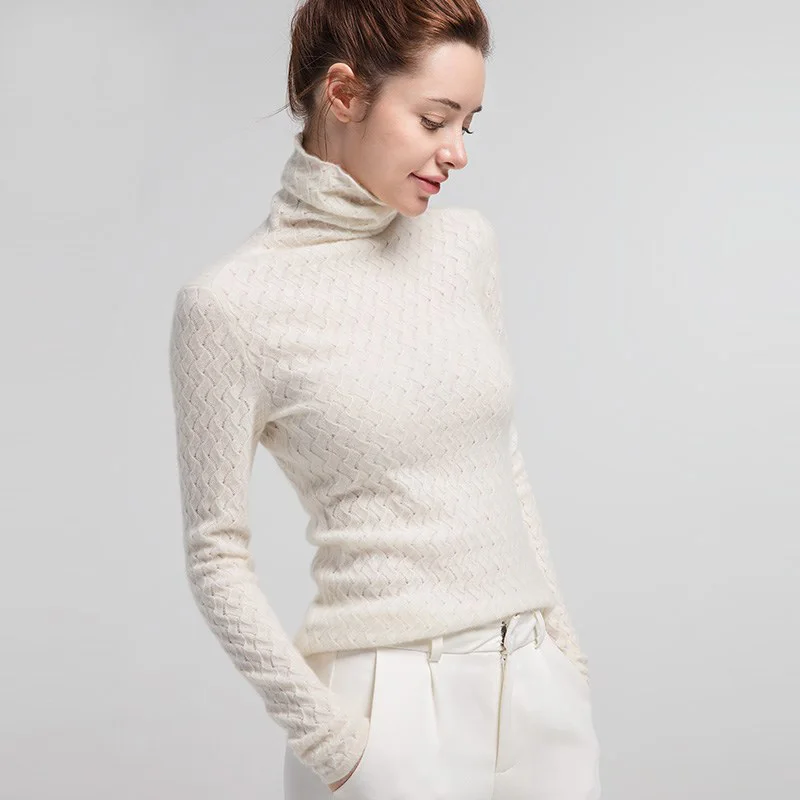 SuyaDream Women Pullover 100%Cashmere Sweater For Women Computer Knits 2020 Fall Winter Turtleneck Sweaters Bottoming Knitwear