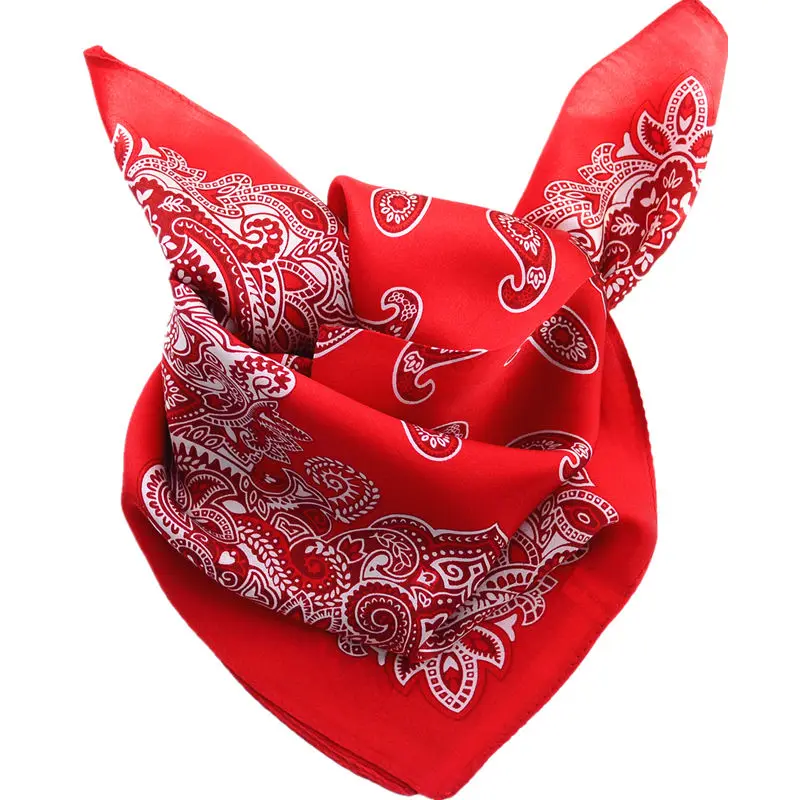 Hip Hop black red printed 100% natural silk scarf 51*51cm small squares headband kerchief neck wrap gift for girl boy women men