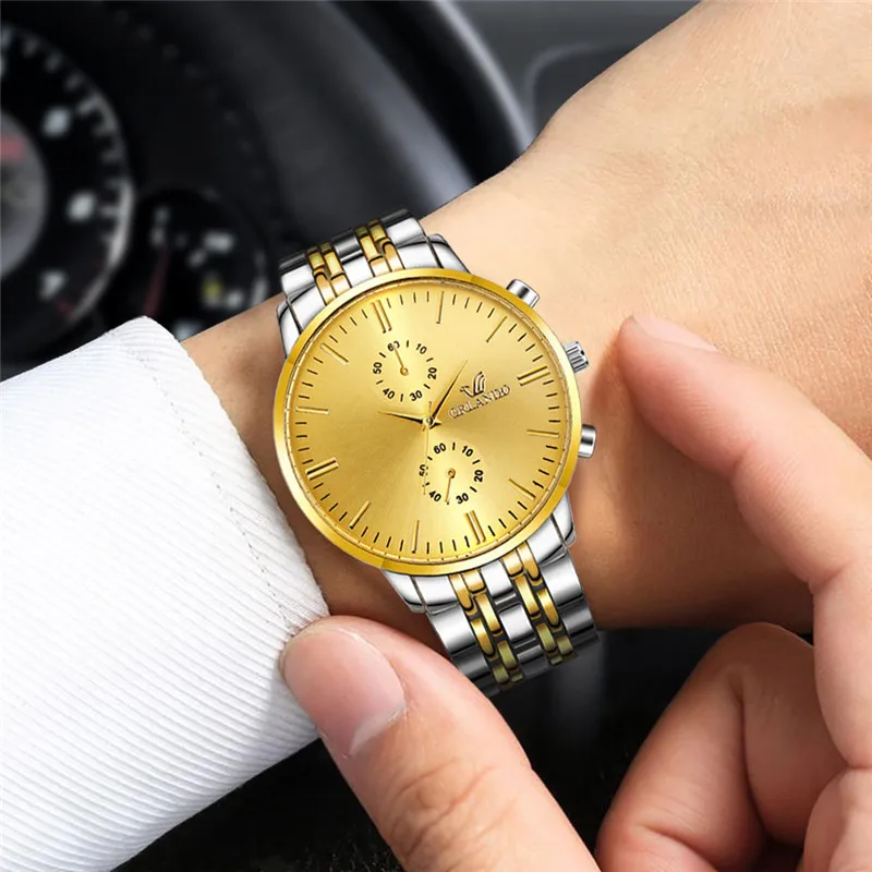 ORLANDO Fashion Men Watches New Quartz Watch Men\'s Silver Gold Plated Stainless Steel Wristwatch Masculino Relogio Drop Shipping