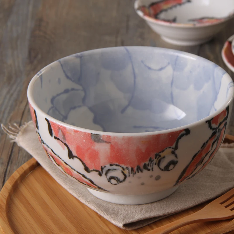 4.5 Inch Made In Japan Cute Creative Ceramic Bowls Rice Noodles Food Container Snow Glaze Crab Printed Under Glazed Bowl Cutlery