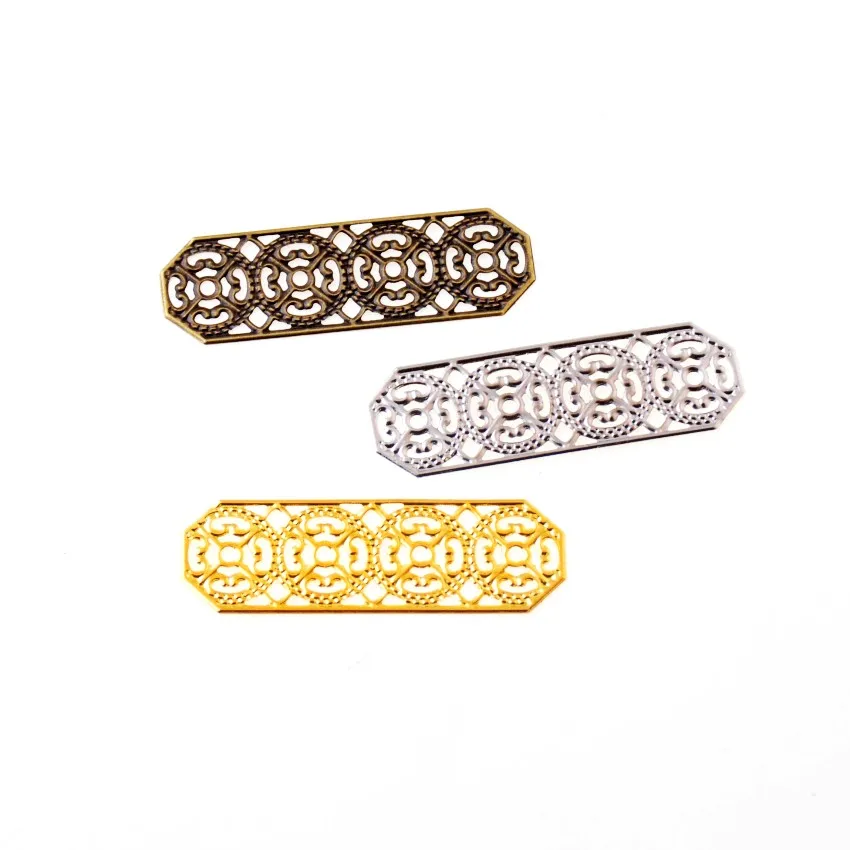 

Free shipping 25Pcs Bronze/Gold/Silver Flowers Filigree Wraps Connectors Metal Crafts Decoration DIY Findings 46x15mm